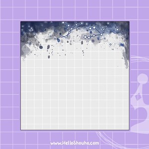 May include: Square notepad with a white grid pattern and a watercolor design at the top. The design features dark blue and gray watercolor splashes and a constellation outline. The website address www.HelloShouho.com is at the bottom.