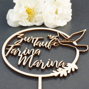 Personalized cake topper for baptism with date - baptism cake topper - communion cake topper - cake topper first name, dove with branch