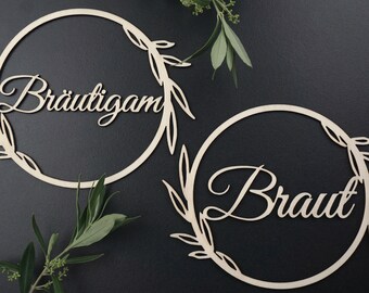 Braut & Bräutigam Ringe Set | Hochzeit | Loops | Reifen | Schriftzug | Brautpaar | Stuhldeko
