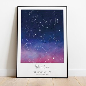 Individuelles Aquarell Bild von Konstellation, Nachthimmel Sternenkarte, personalisiertes Poster, Romantisches Geschenk für Paare, Digitaler Download