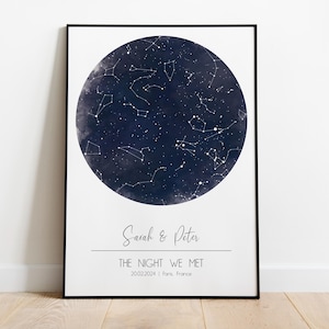 Personalisierte Aquarell Sternenkarte Print - Individuelle Koordinaten Kunst, Himmlische Karte, Geschenk zum Geburtstag, Digital