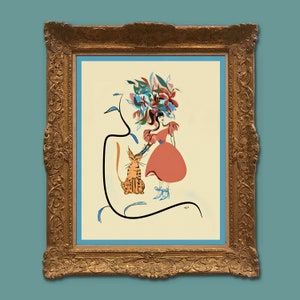 Lámina artística de gato bengalí retro: decoración de pared caprichosa de mediados de siglo
