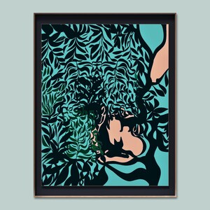 Cat Art Print | Hidden in Plants: Modern Geometric Decor | Minimalist Cat Art Print | Geometric Wall Art | Black Cat Art | Home Office Decor