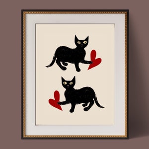 Black Cats Love Art Print: Minimalist Feline Home Decor