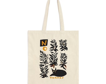 Cat Cotton Canvas Tote Bag | “No Thanks” Book Bag | Trendy Tote Bag