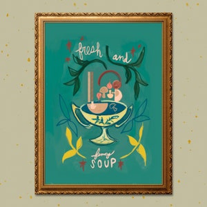 Whimsical Soup Illustration Print: Colorful Kitchen Wall Art