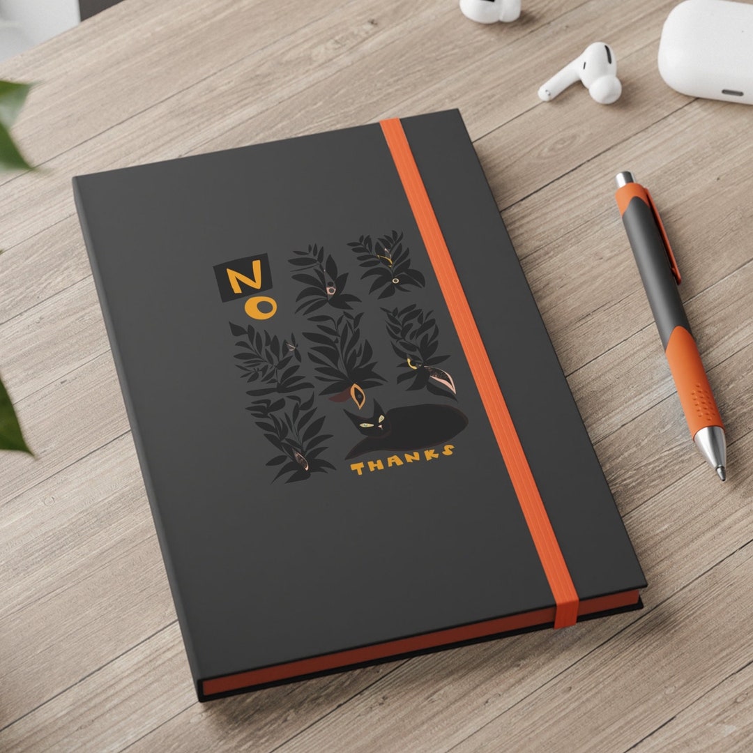 No Thanks Color Contrast Notebook Matte Black Cover Notebook Customized ...