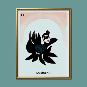 Impresión artística de cartas de lotería - Arte de sirena - Decoración mexicana moderna - Arte mural abstracto - Decoración cultural sofisticada - Decoración de pared hecha a mano