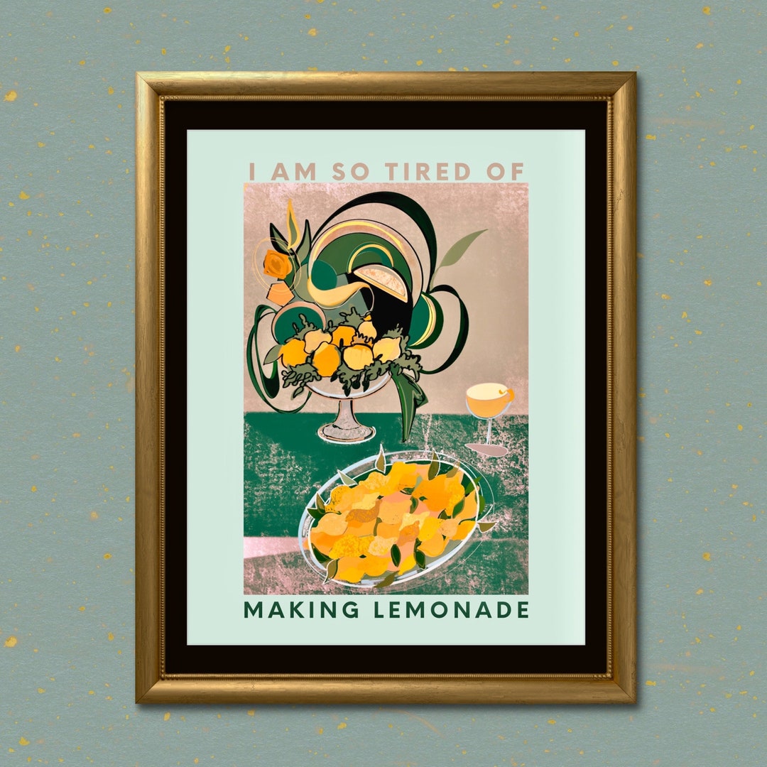 Retro Lemonade Idiom Print Blue Neutral Wall Art Vintage Humor Wall Art