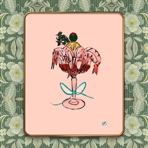Hand Drawn Shrimp Cocktail Illustration, Fine Art Print, Seafood Lover Gift, Kitchen Decor
