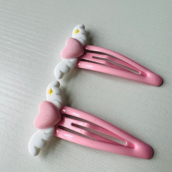 Angel Heart Wings Kawaii Hair Clip, Hair Barrettes, Kawaii Accessories