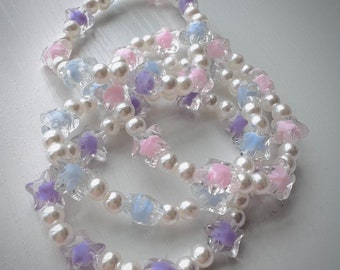 Kawaii Bracelet, Pearl Bracelet, Star Bracelet, Beaded Bracelet, Stretch Bracelet, Pearl Jewelry, Kawaii Jewelry, Pastel Jewelry, Pearl Bead