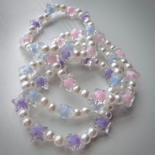 Kawaii Bracelet, Pearl Bracelet, Star Bracelet, Beaded Bracelet, Stretch Bracelet, Pearl Jewelry, Kawaii Jewelry, Pastel Jewelry, Pearl Bead