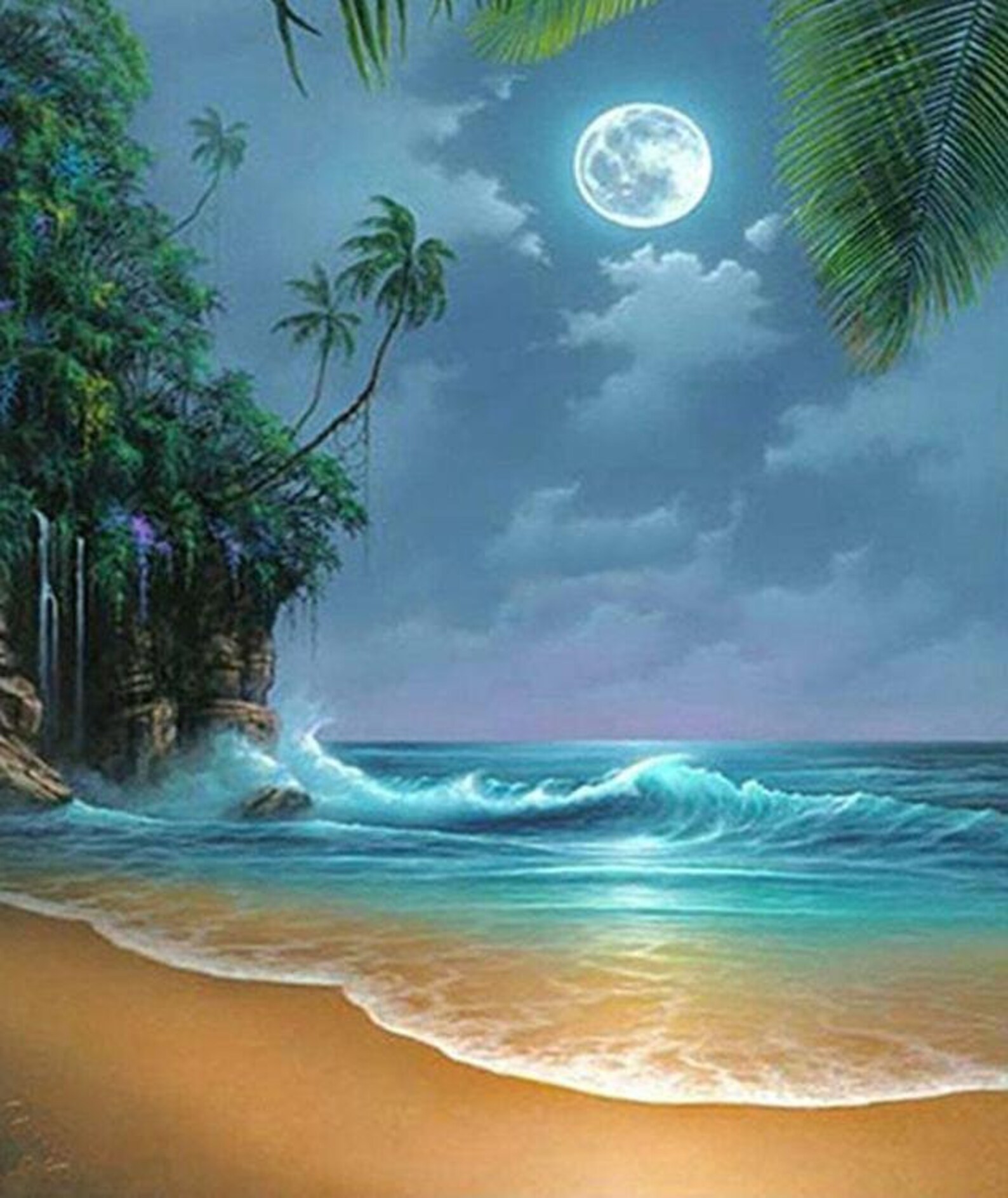 5D DIY Seaside Moon Beach Diamond Art Painting Kit Full | Etsy