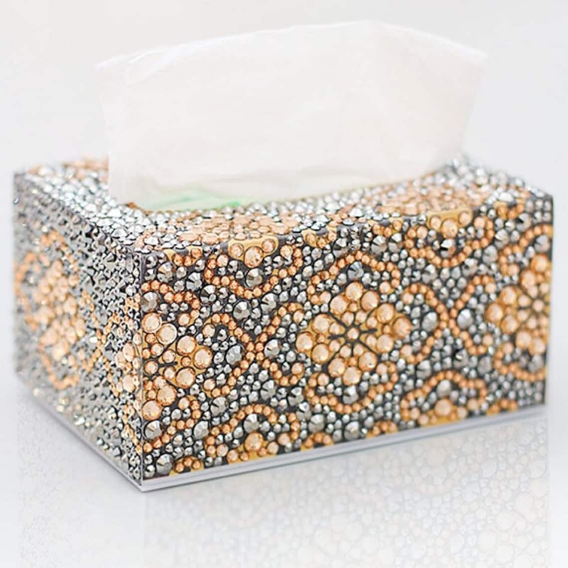 5D DIY Diamond Painting PNC Silver & Flower Tissue Box for Etsy