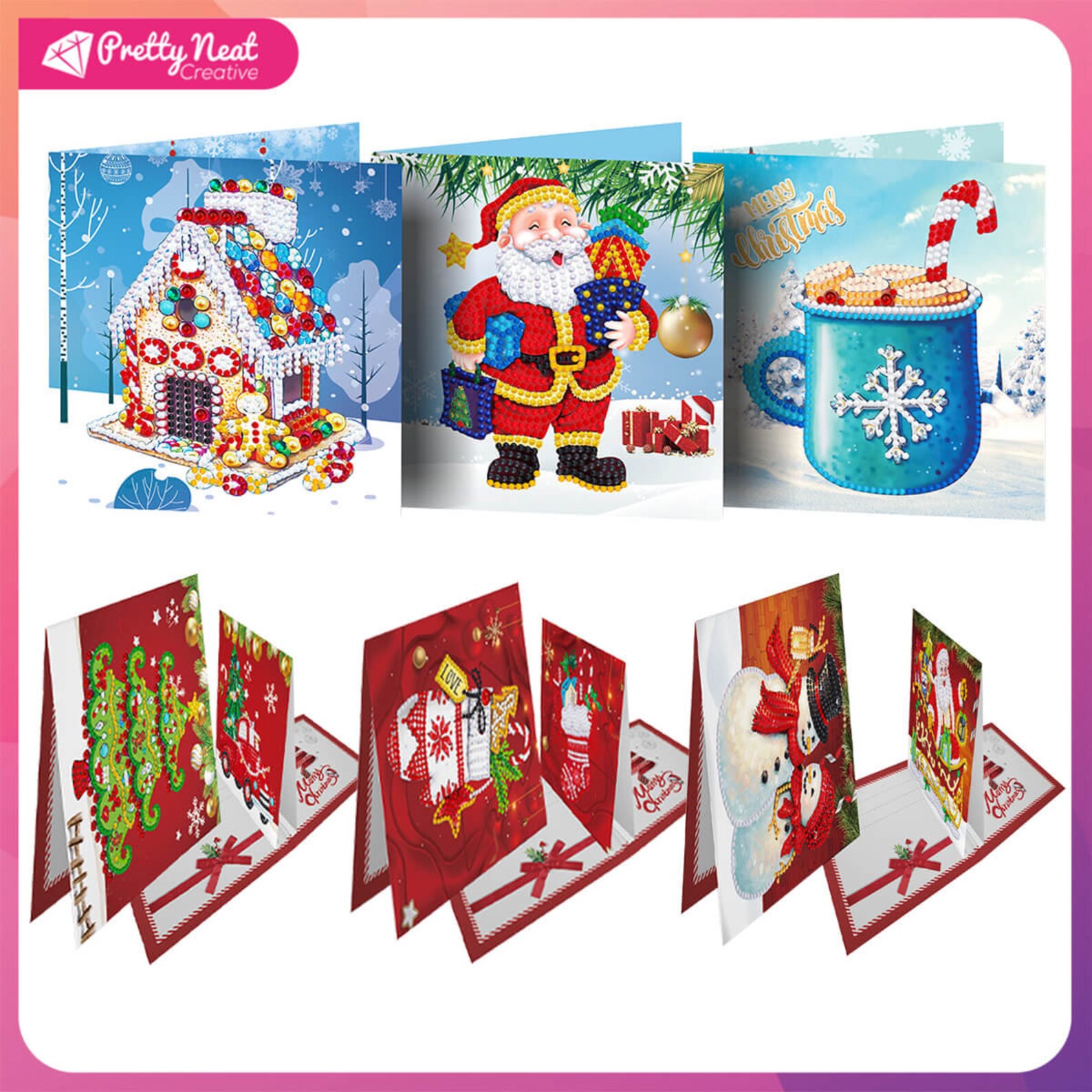 Diamond Painting Merry Christmas Card Set 8 Pcs Diamond Etsy