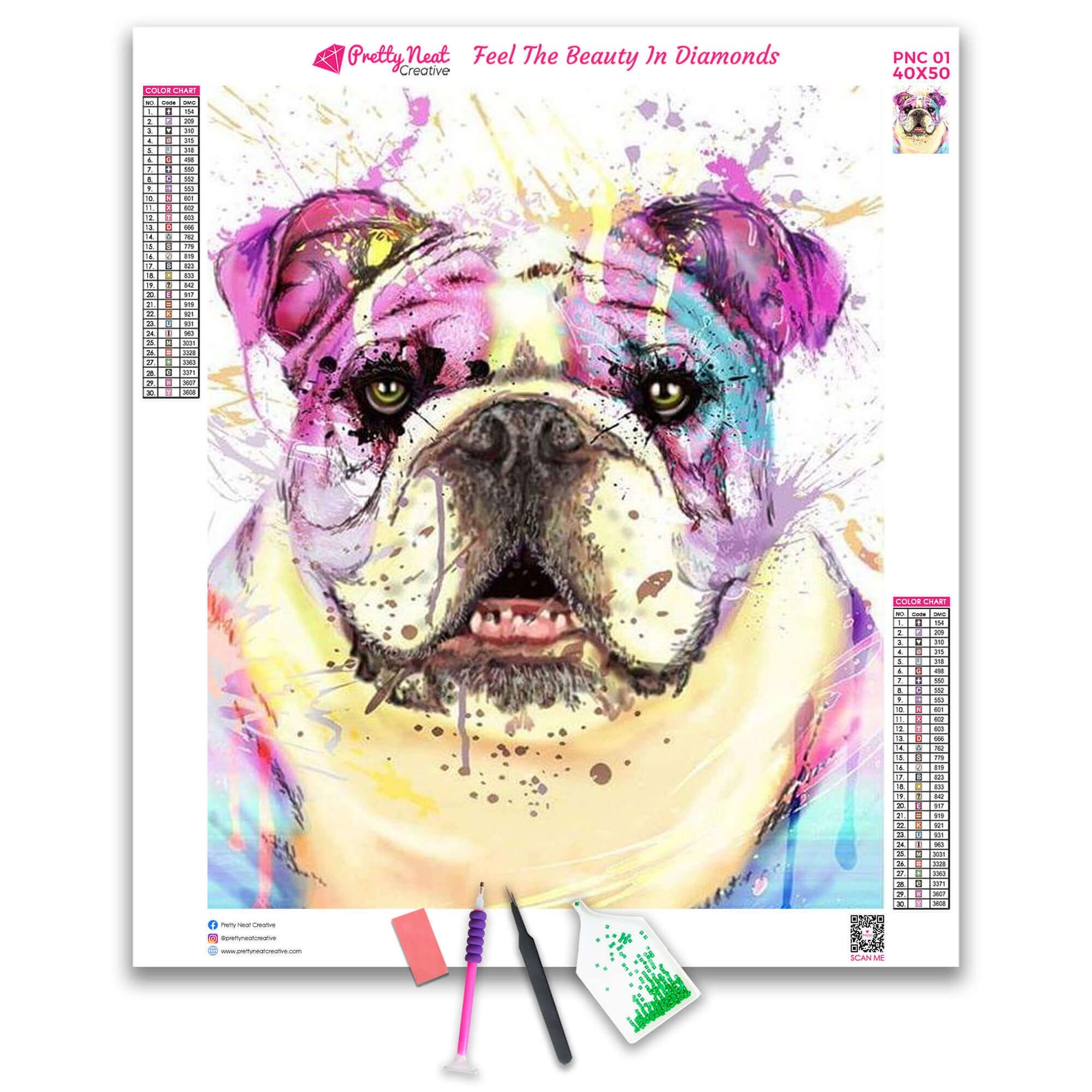 5D DIY Colorful Bulldog Diamond Art Painting Kit Full Square | Etsy