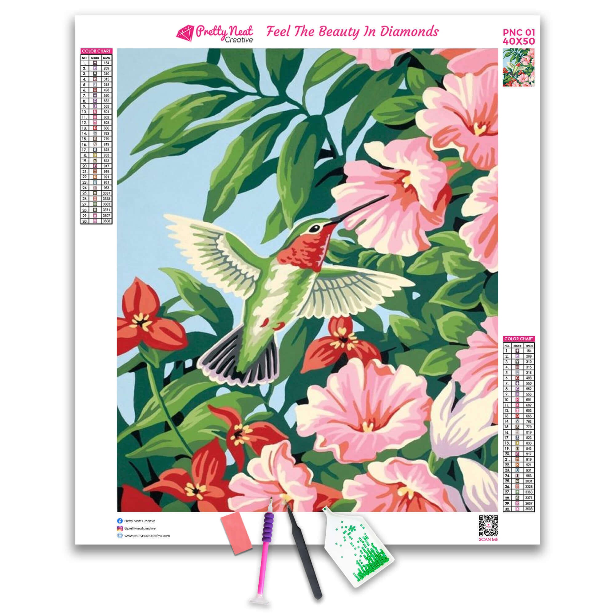 Hummingbird & Fuchsias Flower 5D Diamond Painting Art Kit | Etsy