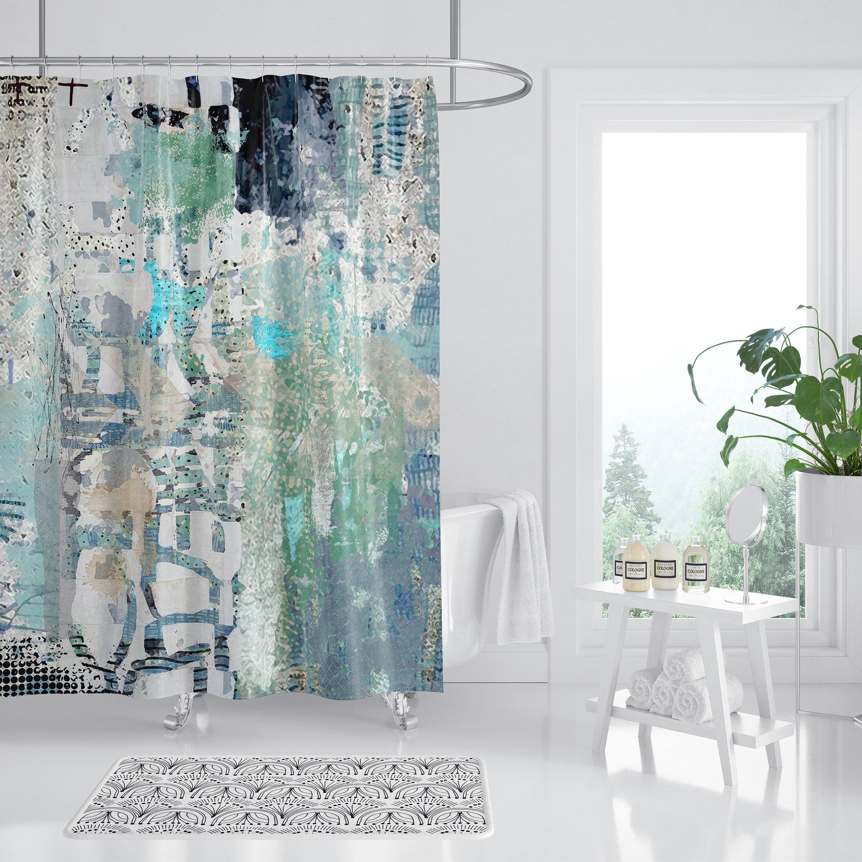Blue On Blue Designer Shower Curtain Long Abstract Art - Etsy.de