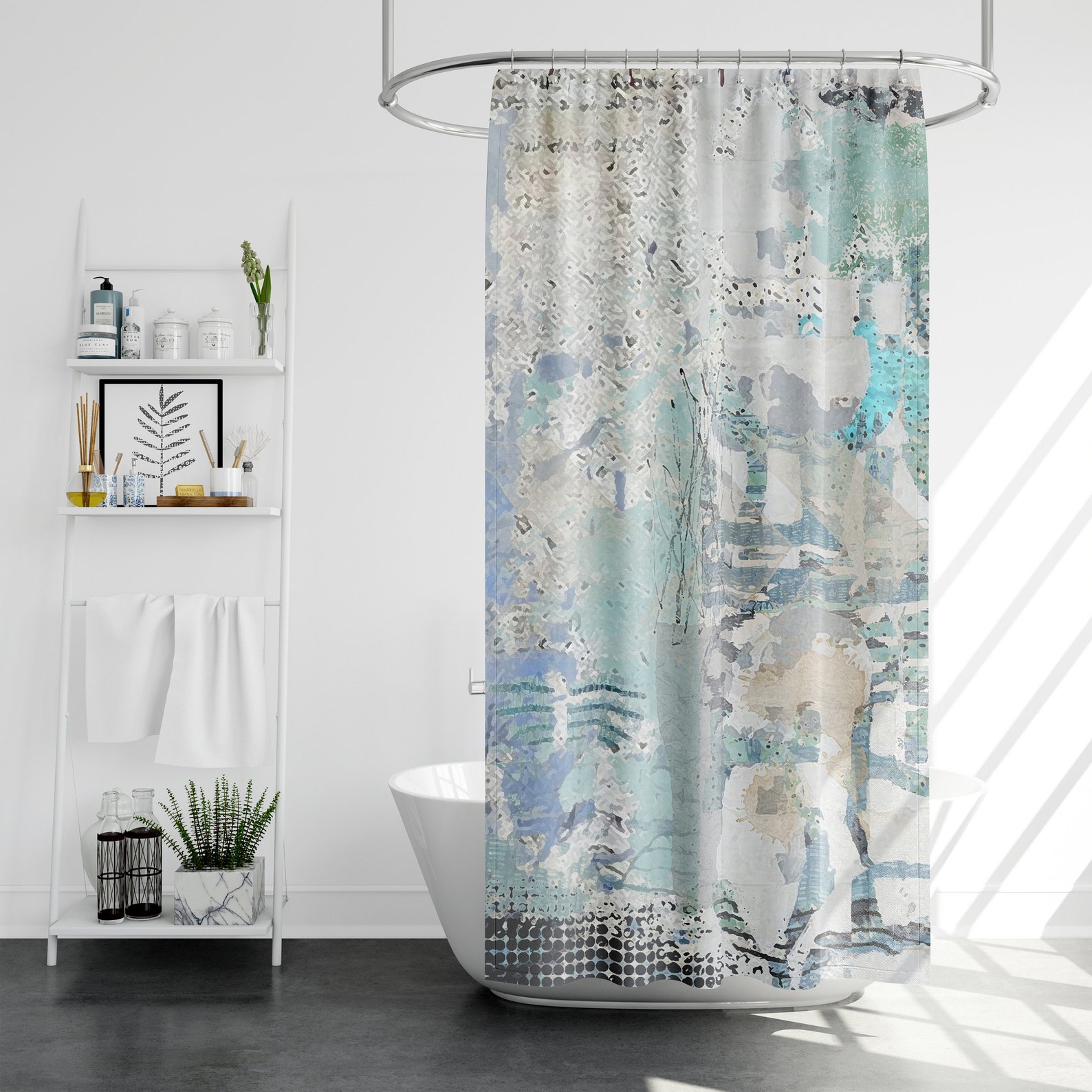 Blue On Blue Designer Shower Curtain Long Abstract Art Etsy.de