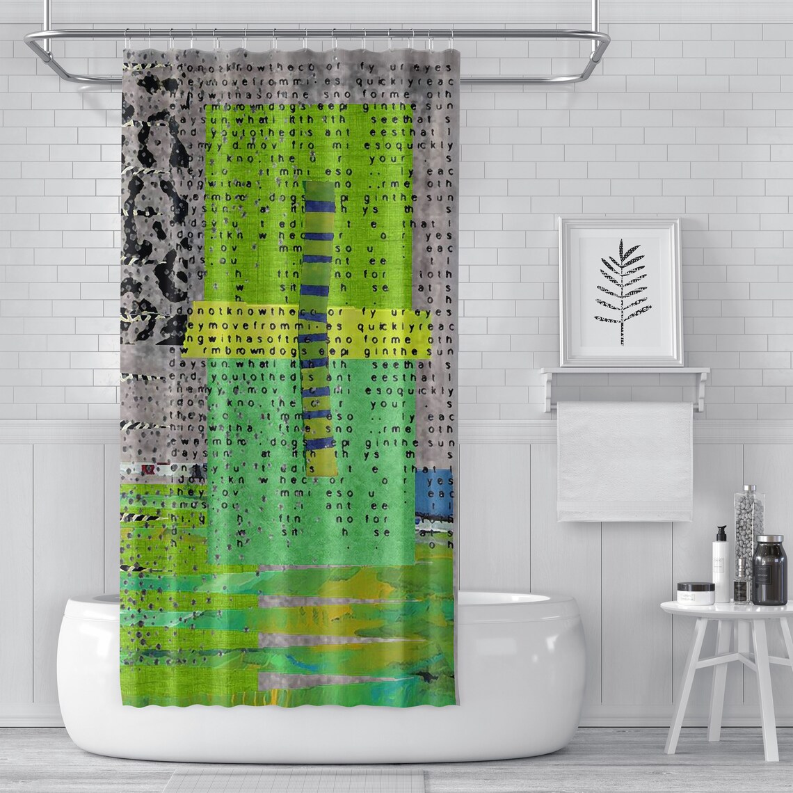 Green & Gray Abstract Designer Shower Curtain Long Fabric Etsy