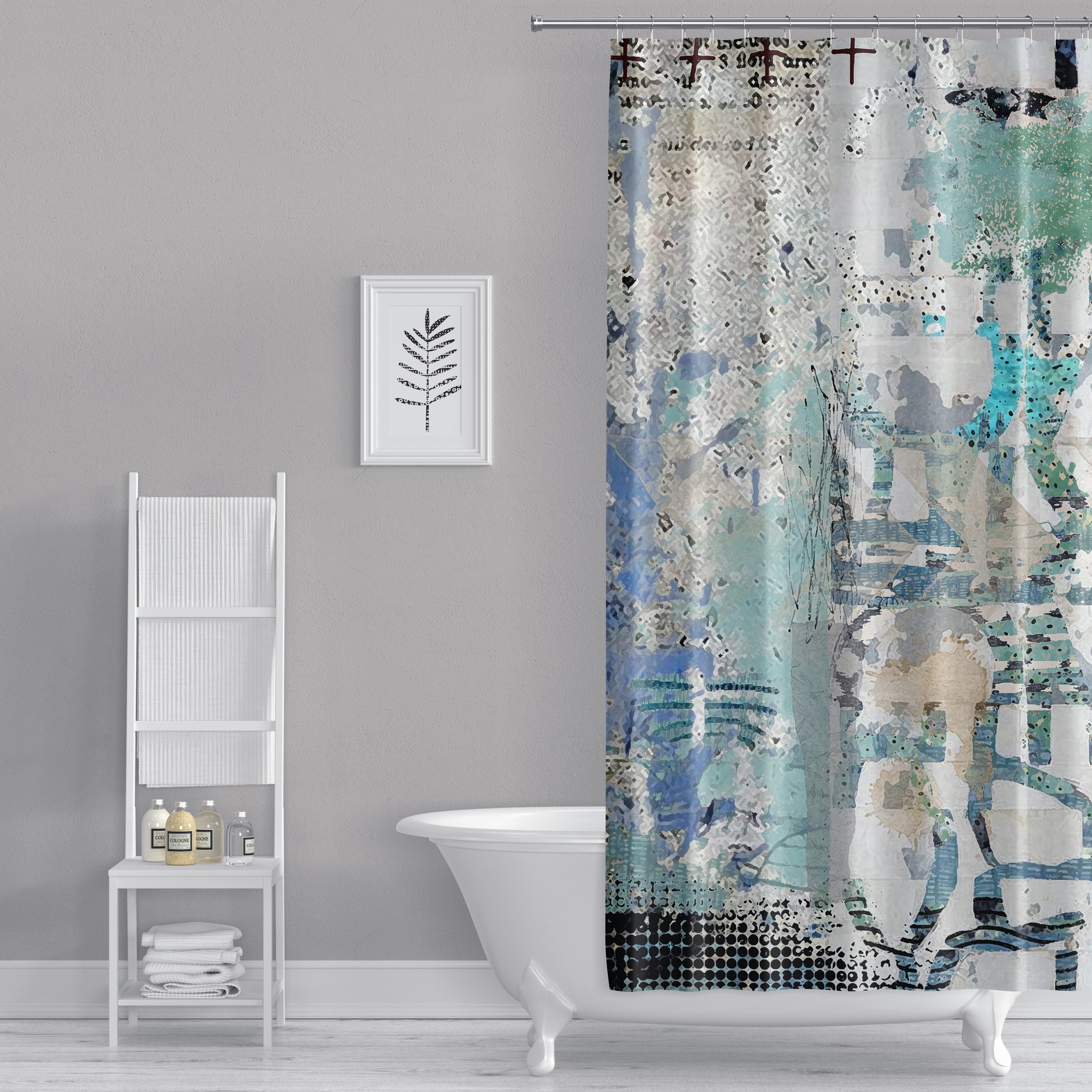 Blue On Blue Designer Shower Curtain Long Abstract Art Etsy.de