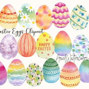 Watercolor Colourful Easter eggs clipart, PNG files