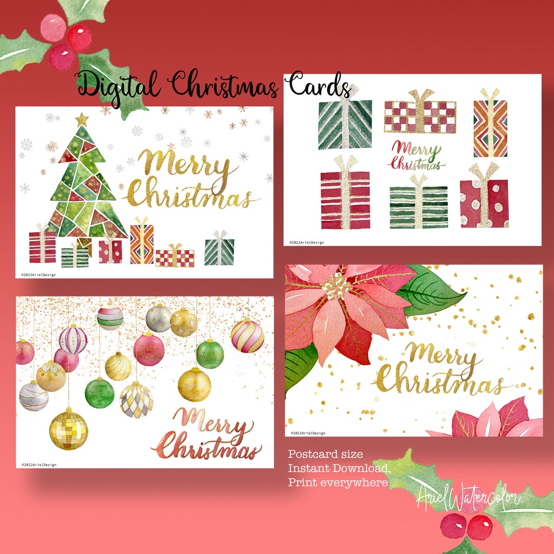 Digital Christmas Cards, Printable, Postcards, Instant Download, Christmas Tree, Christmas Presents, Decorations - Etsy digital-christmas-cards-printable-postcards-instant-download-christmas-tree-christmas-presents-decorations-etsy