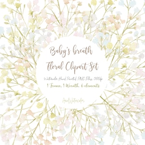 Aquarell Baby es breath Floral Clipart-PNG Dateien, handgemalt, Floral, Kranz, Rahmen, Elemente