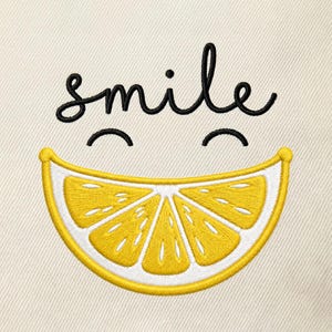 Smile Lemon Machine Embroidery Design, Summer Fruit Embroidery Pattern, Cute Citrus Smile Patch File, Instant Download, Multiple Sizes