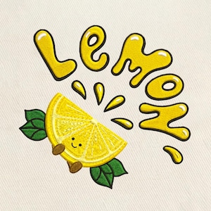 Lemon Machine Embroidery Design, Cute Fruit Embroidery Pattern, Summer Citrus Patch File, Instant Download, Multiple Sizes Included