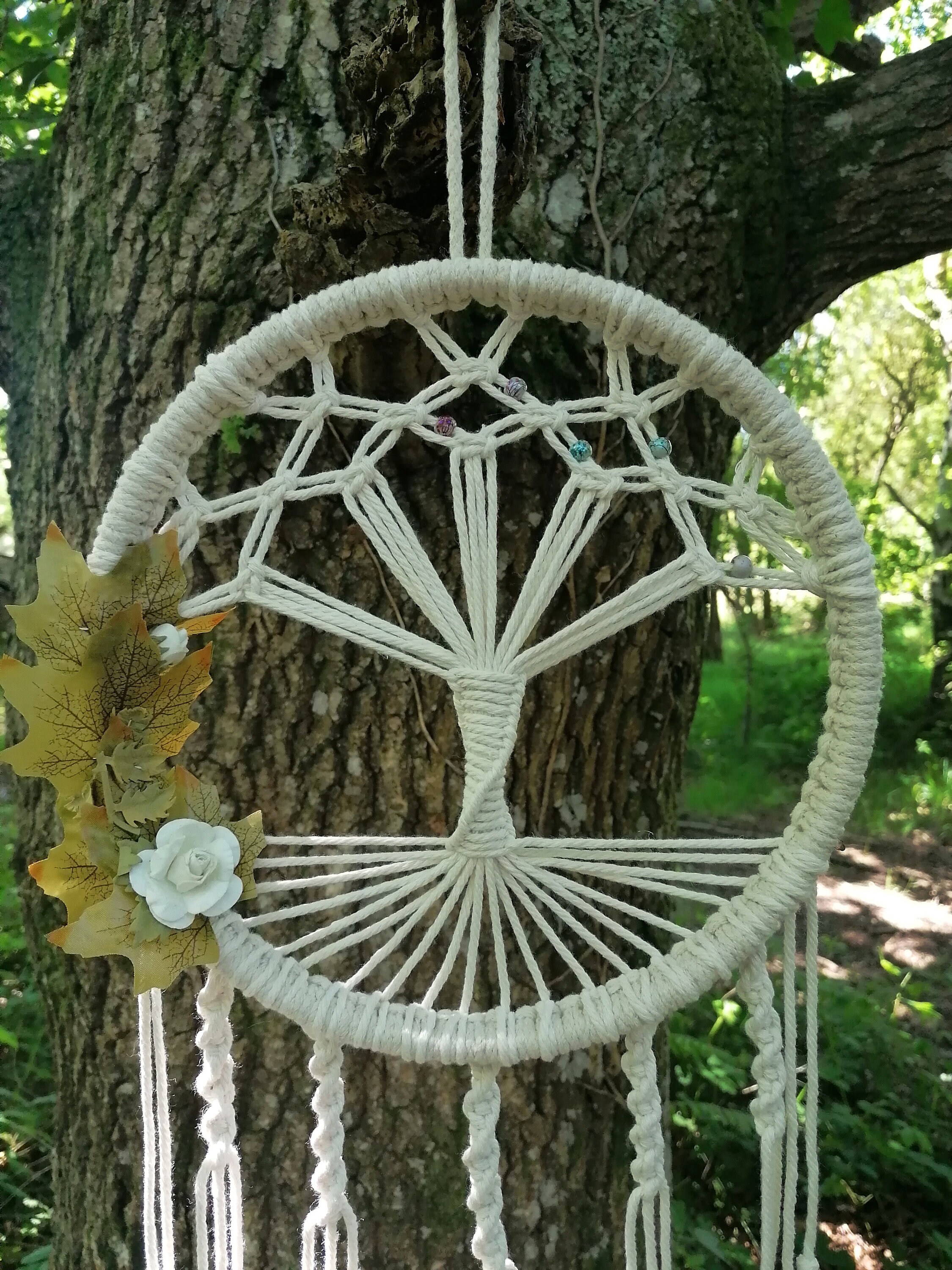 Tree of Life Macrame Dream Catcher With Flowers Wall - Etsy