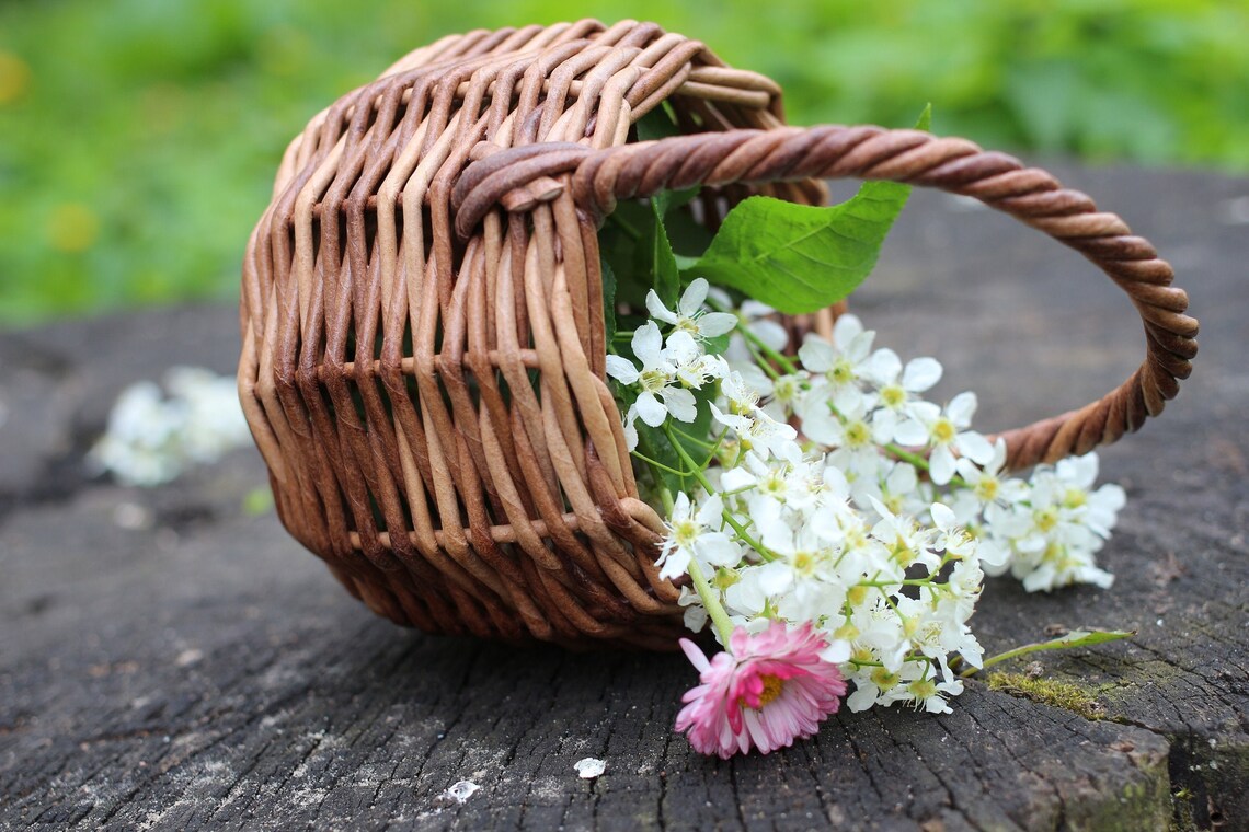 Small round wicker basket with handle Wicker pot for creating Etsy