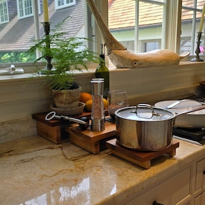 Kitchen Counter Organizer | Natural Wood Stand | Wood riser | Countertop Display Stand | Thoughtful Kitchen Accessory Gift