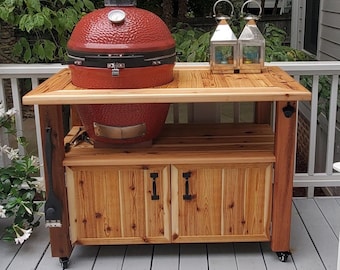 Cedar Grill Cart: Outdoor Kitchen Cabinet for Kamado Joe & Big