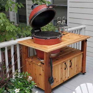 Custom-sized Big Green Egg/ Kamado Joe Outdoor Table | Outdoor Kitchen Space | Custom Outdoor Patio Table | Fold Wing Extensions Available