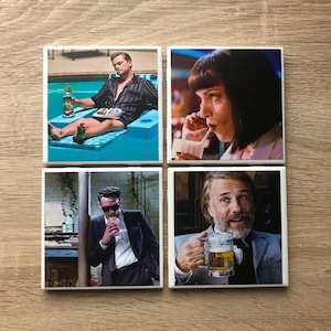 Quentin Tarantino- Movie Coaster Set- Reservoir Dogs- Pulp Fiction- Once Upon a Time in Hollywood- Django Unchained- Drink Coasters.