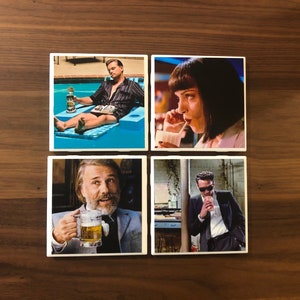 Quentin Tarantino- Movie Coaster Set- Reservoir Dogs- Pulp Fiction- Once Upon a Time in Hollywood- Django Unchained- Drink Coasters.