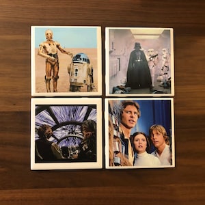 Star Wars- Movie Coasters- Set of 4- Drink Coasters- Bar Coasters- Darth Vader- Chewbacca- Han Solo- R2 D2- C 3PO