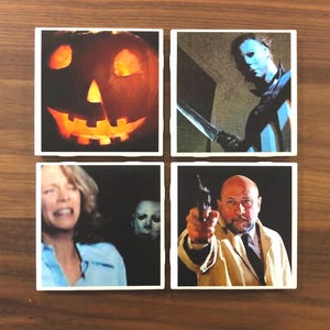 Halloween Movie Coaster Set- Michael Myers- Halloween Decor-Dr Loomis- Horror Decor- Halloween Coasters