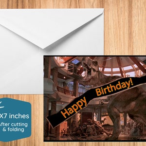 Carte d'anniversaire Jurassic Park T-Rex, carte à téléchargement immédiat, carte imprimable, PDF 5 x 7