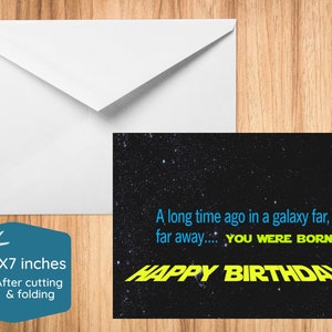 Carte d'anniversaire Star Wars - carte imprimable, carte à téléchargement immédiat, PDF 5 x 7 - il y a longtemps dans une galaxie lointaine, très lointaine