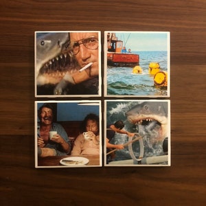 Jaws- Movie Coasters- Set of 4- Ceramic Movie Coaster Set- Jaws Gift