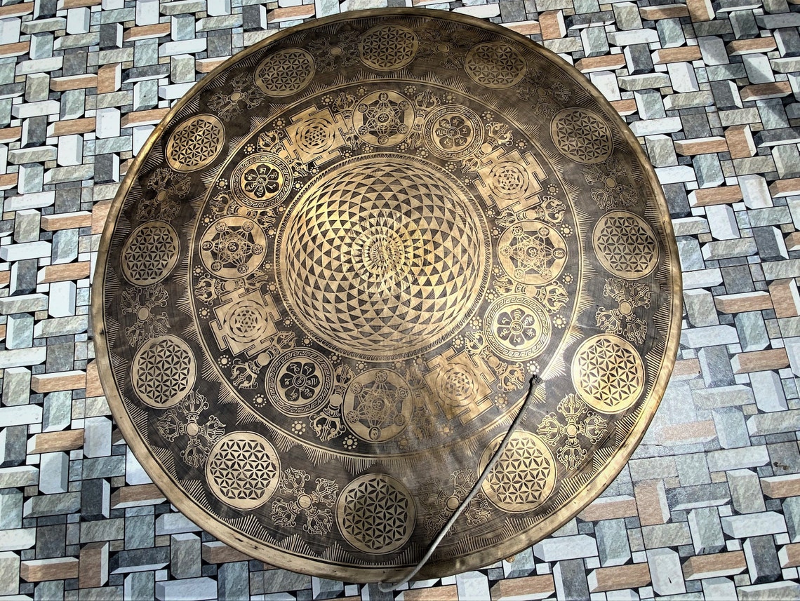Special Handcarved Gong Bell, Large Gong Bell, Meditation, Chakra