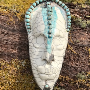 Ceramic Raku Mask, Handmade Art from Sweden, Wall Decoration, Home Decor