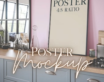 Kitchen Vertical Frame Mockup: Thin Wood Frame PSD (Digital Download)