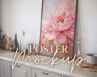 Kitchen Frame Mockup: Vertical Thin Wood, Wall Art Display (PSD & JPEG Digital Download)