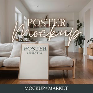 Living Room Poster Frame Mockup: Minimalist Interior (Digital Download)