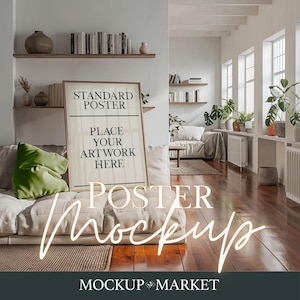 Living Room Poster Frame Mockup: Modern Art Display (Digital Download)