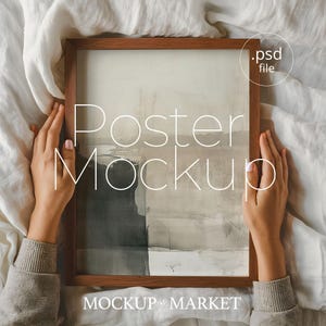Poster Mockup With Person, Ratio 3.4, ISO A DIN Ratio, Close Up Detail Mockup, PSD Photoshop Mockup, Frame Print Mockup, Minimal Modern